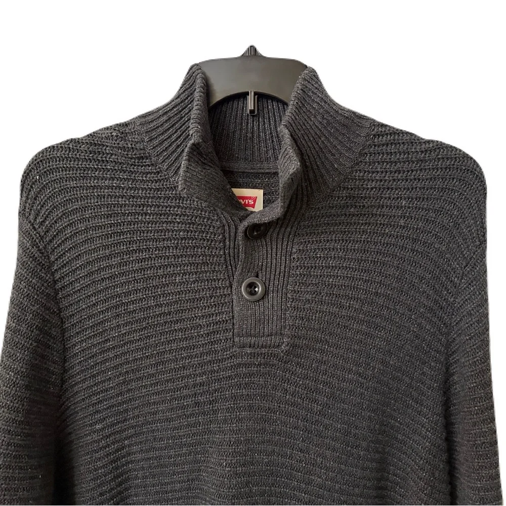 NEW Levis Mens Size XL Long Gray Wool Blend Military Button Mock Ribbed Sweater